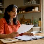 Woman reviewing police clearance certificate at home