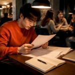 Student reviewing certified academic translations