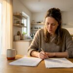 Translator reviewing certified translations at desk