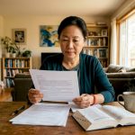 Translator reviewing recommendation letter documents