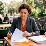 Professional woman reviewing certified translation document