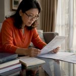 Translator reviewing certified name deed documents