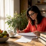 Translator reviewing will documents at desk