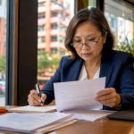 Woman reviewing translation certification documents
