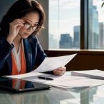 Woman reviewing QA documents for compliance