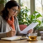 Translator reviewing certified documents at desk