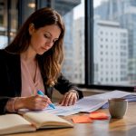 Legal translator reviewing merger documents