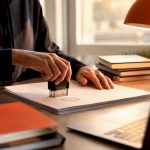 Hands stamping a certified translation document