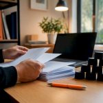Hands arranging official documents for translation