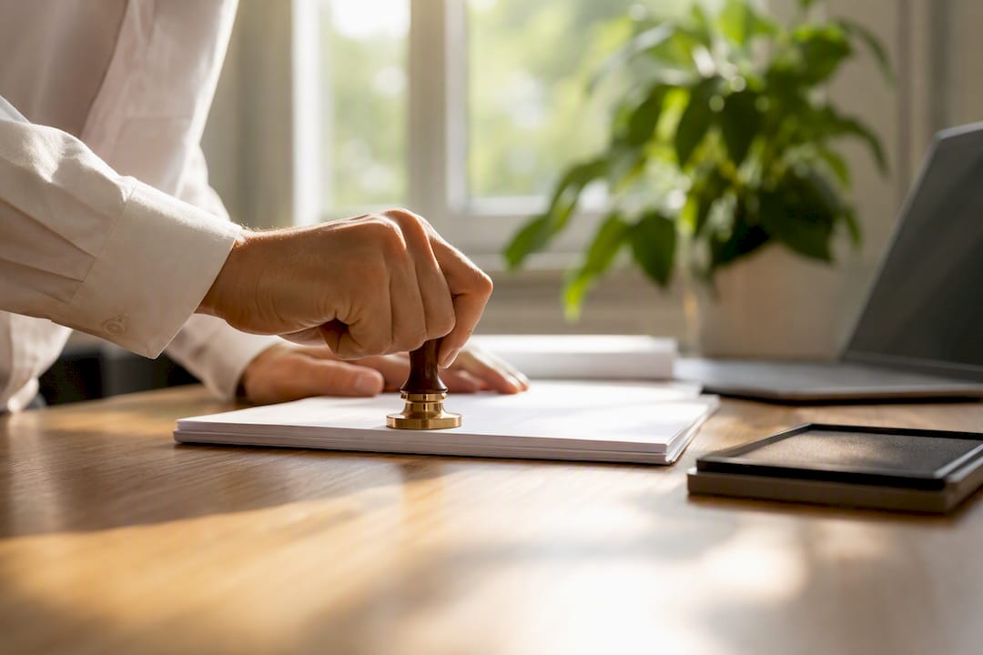 Hand stamping certified translation document