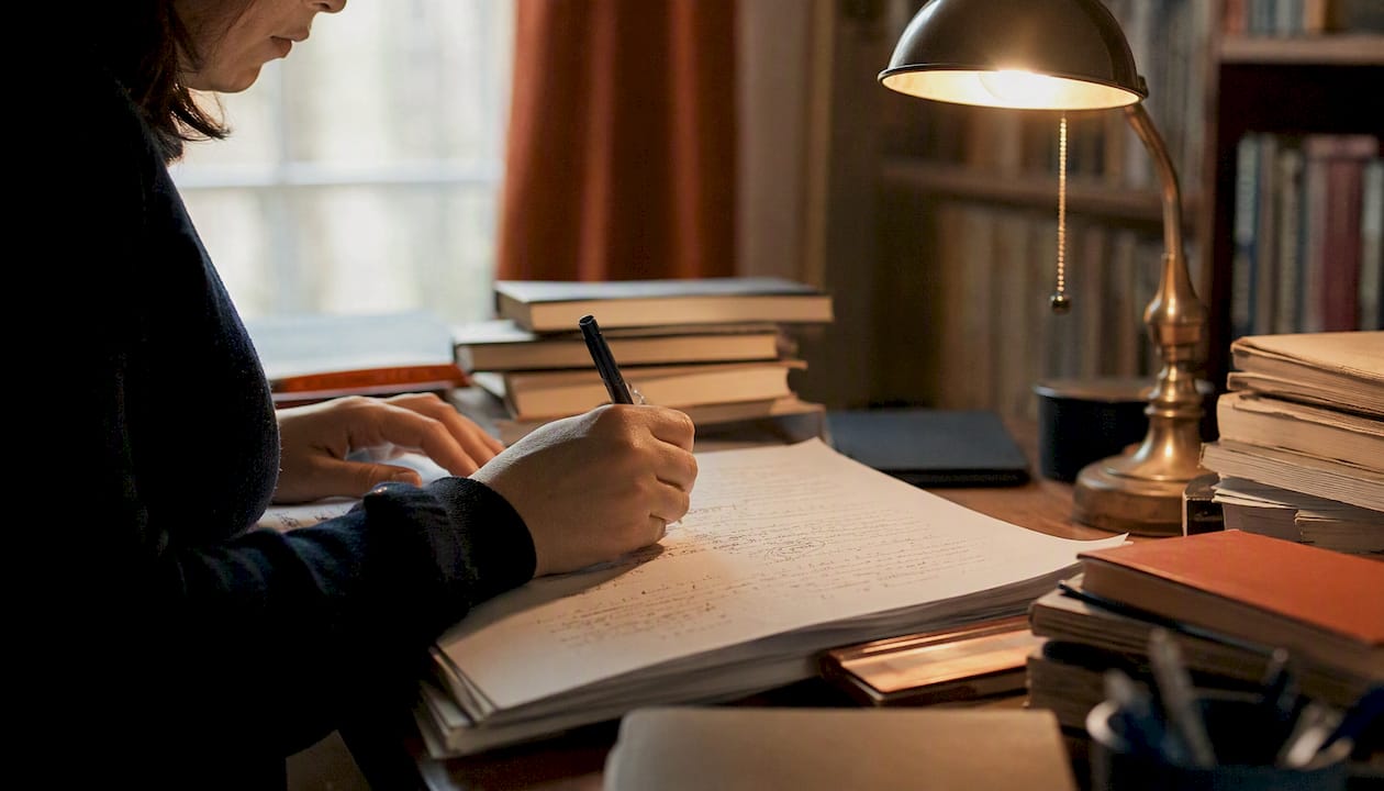 Translator annotating handwritten translation note