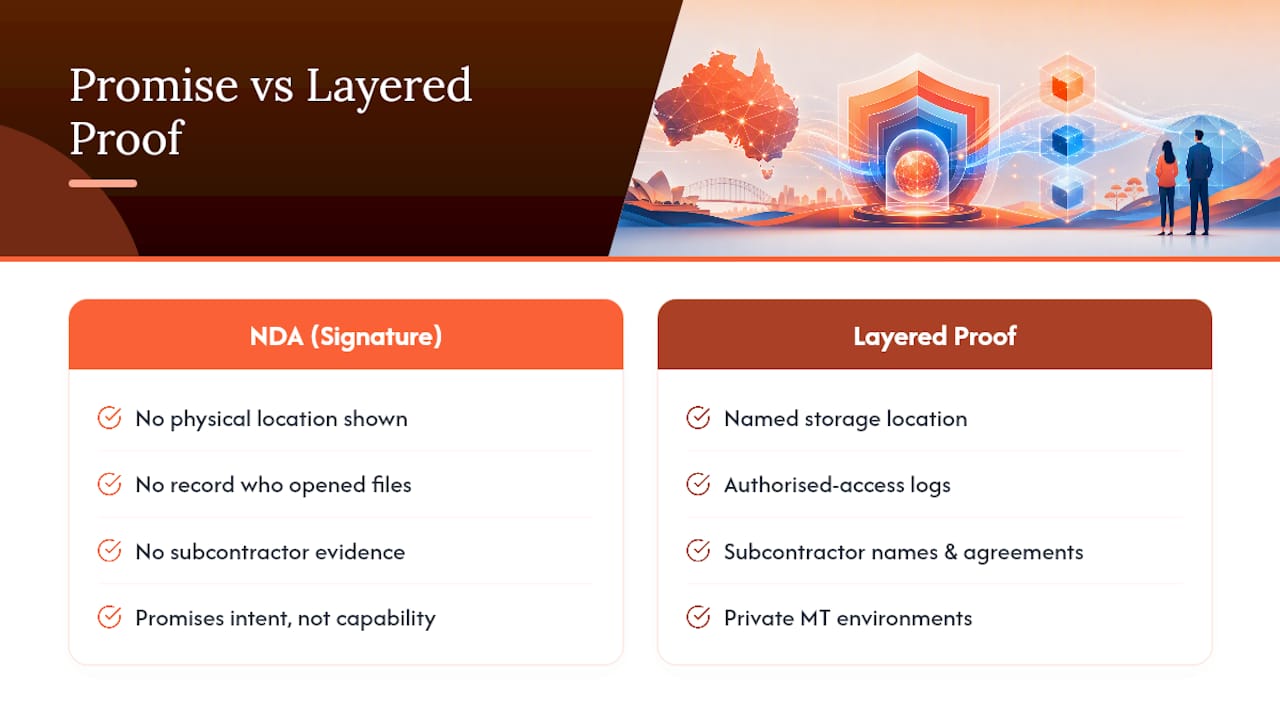 NDA promise compared with confidentiality proof