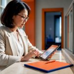 Translator verifying professional credentials on tablet